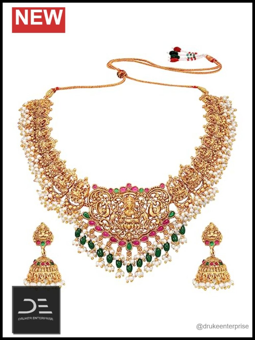 Gold Plated Alloy Kundan Necklace & Earrings Jewelry Set Bridal Traditional